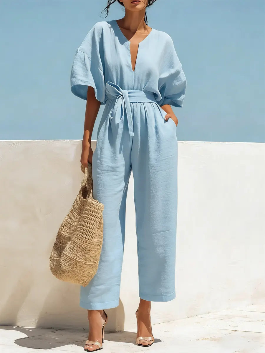 Women's Solid Color Stylish Casual Cotton Linen Jumpsuit