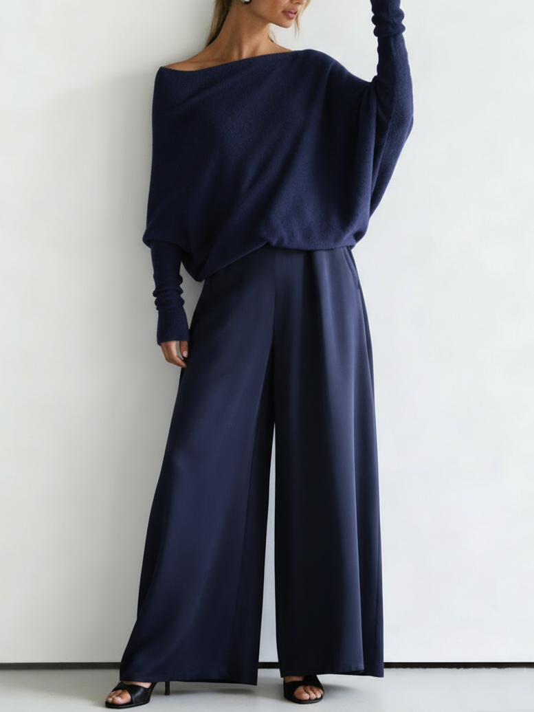 Minimalist Cozy Irregular Sweater And Jumpsuit Set