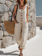 Women's Casual Simple Country Style Cotton Linen Jumpsuit