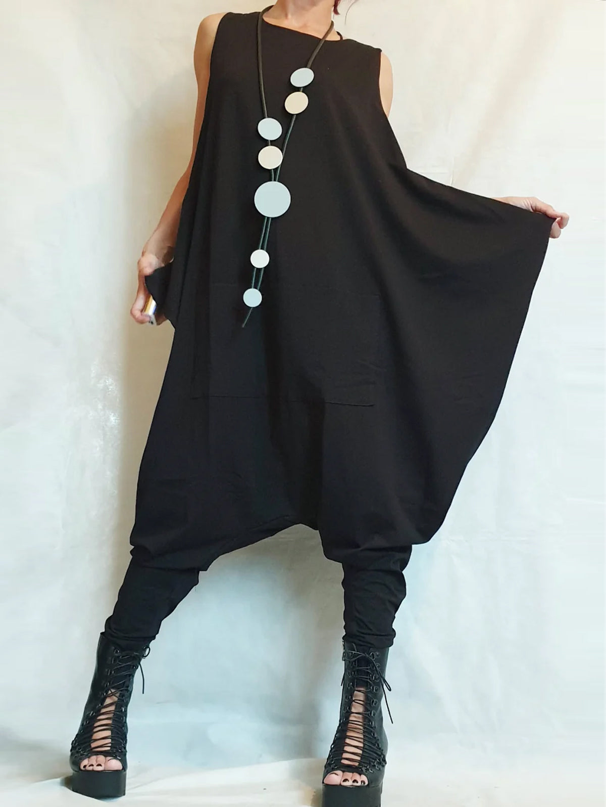 Fashion Plain Sleeveless Asymmetrical Harem Pants Tank Jumpsuit