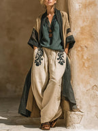 Elegant Cozy Loose Cotton Linen Three-piece Set