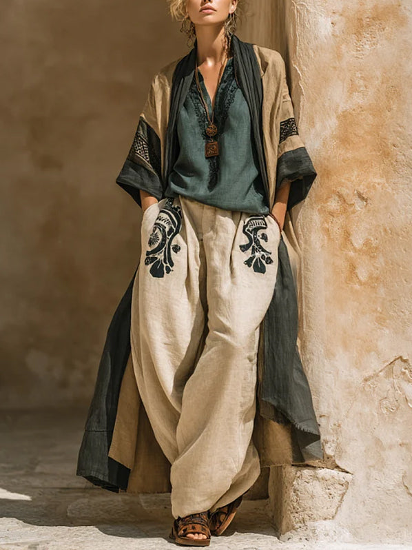 Elegant Cozy Loose Cotton Linen Three-piece Set