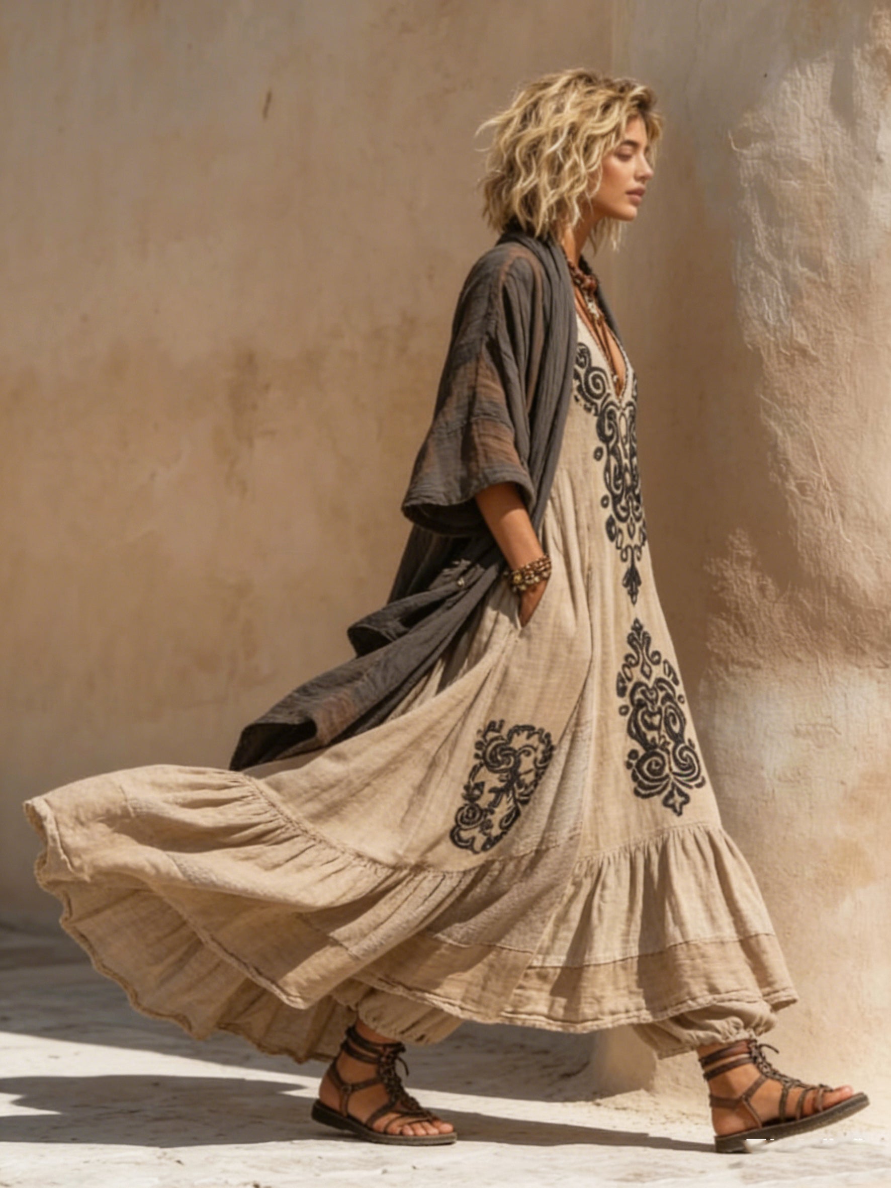 Boho Retro Loose Linen Cotton Two-piece Se