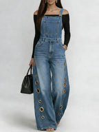 Women's Casual Loose Denim Overalls Wide-leg Jumpsuit