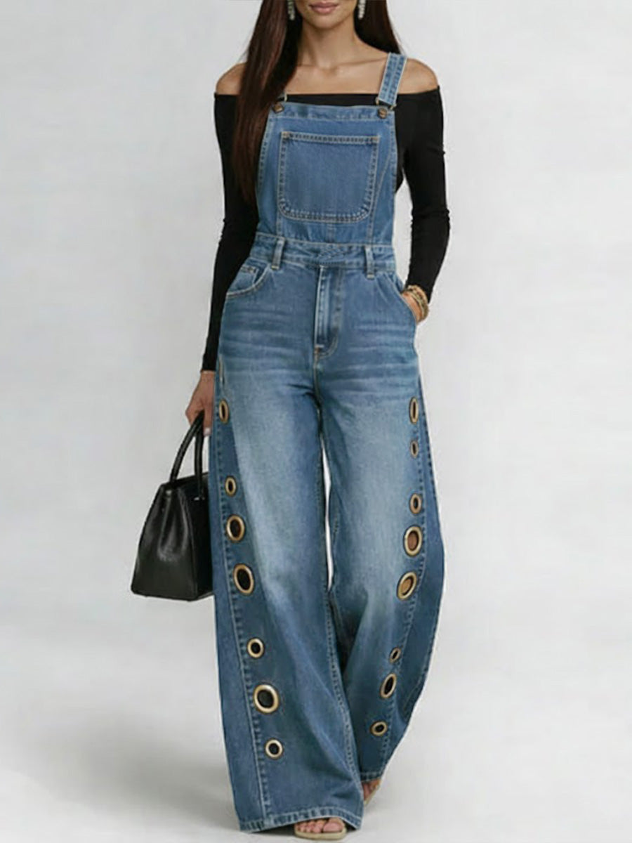 Women's Casual Loose Denim Overalls Wide-leg Jumpsuit