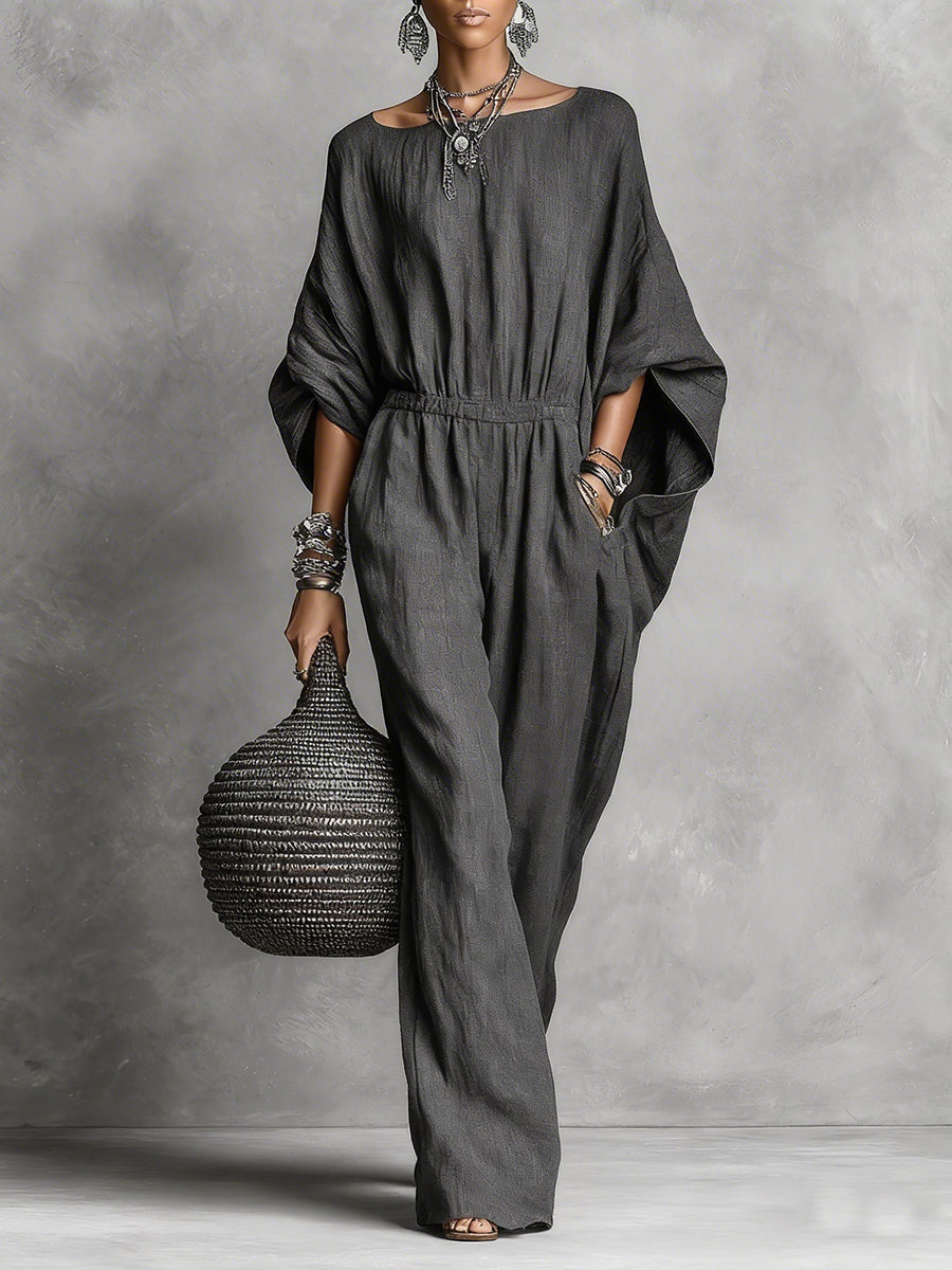 Women's Flowy Solid Color Casual Cotton Linen Jumpsuit