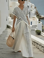 Women'S Loose Striped Resort Pants Set
