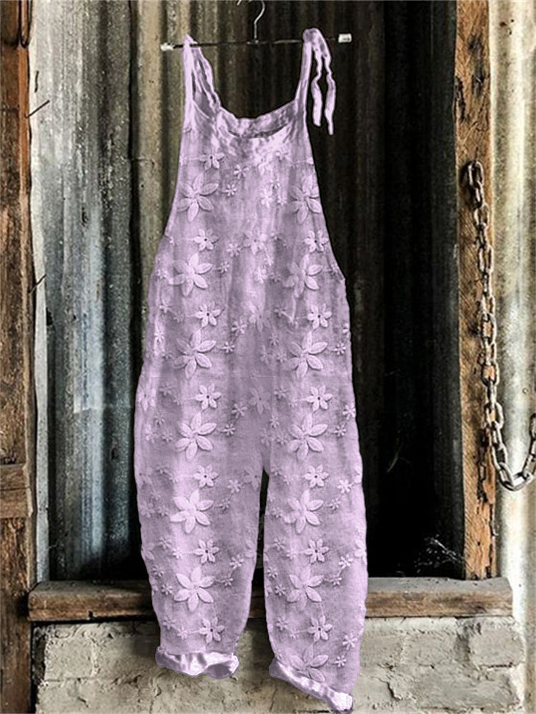 Floral Lace Embroidered Linen Blend Jumpsuit