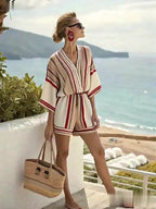 Women'S Loose Striped Holiday Shorts Set