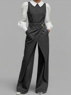 Women's Relaxed Round Neck Sleeveless Casual Loose Denim Wide-leg Jumpsuit