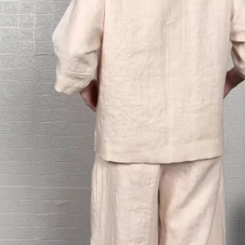 Cotton Linen Short Sleeve Casual 2-Piece Set