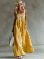 Casual Bohemian Floral-print Cotton-linen Dress