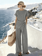 Women's Round-Neck Striped Jumpsuit
