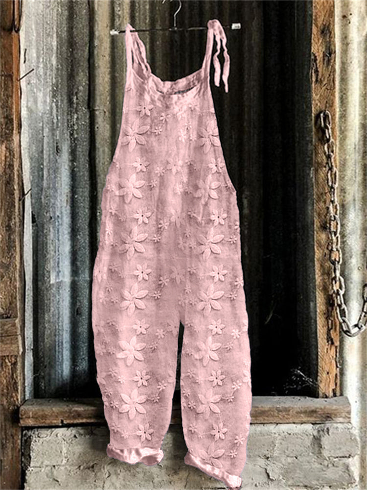 Floral Lace Embroidered Linen Blend Jumpsuit