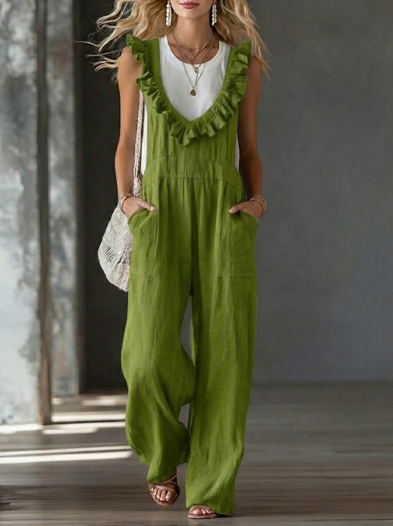 Casual And Stylish Sleeveless Linen And Cotton Jumpsuit