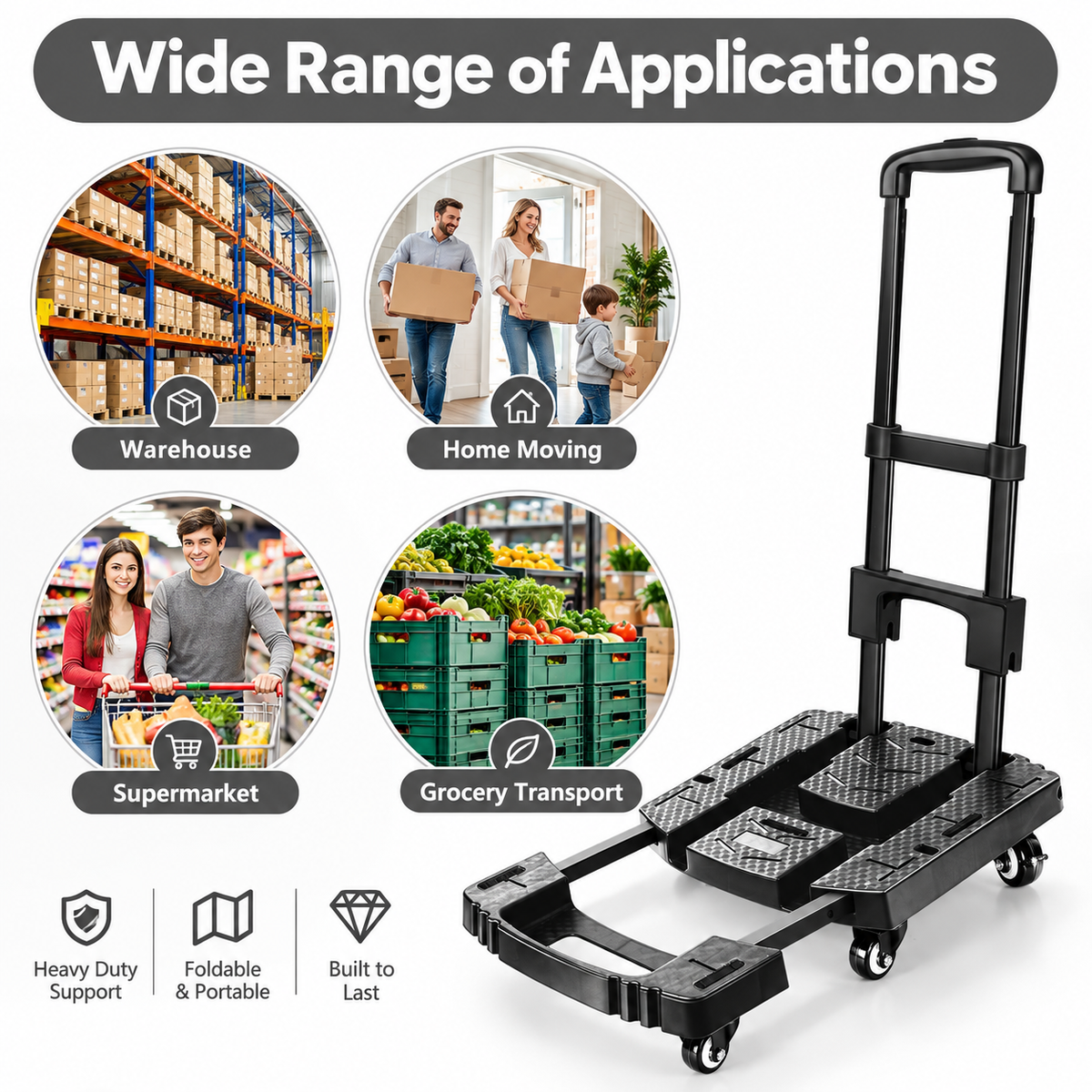 Heavy-Duty Foldable Platform Cart – Expandable Base, Telescopic Handle & Smooth-Rolling Wheels