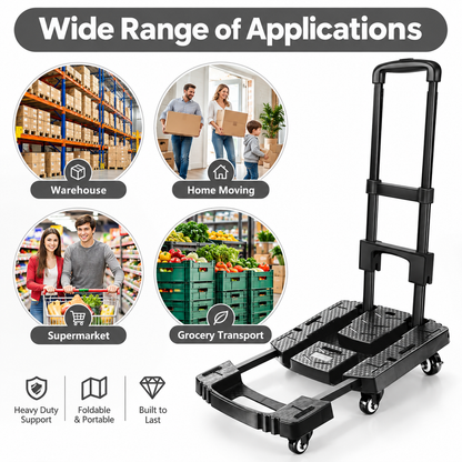 Heavy-Duty Foldable Platform Cart – Expandable Base, Telescopic Handle & Smooth-Rolling Wheels