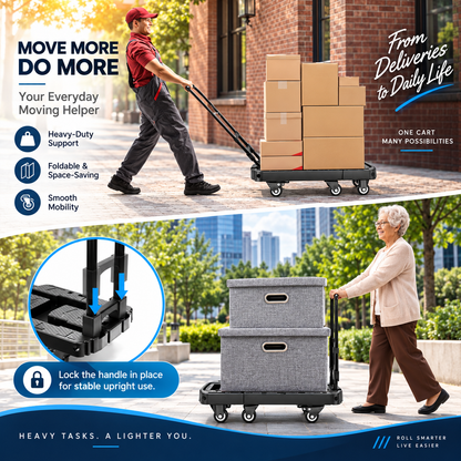 Heavy-Duty Foldable Platform Cart – Expandable Base, Telescopic Handle & Smooth-Rolling Wheels