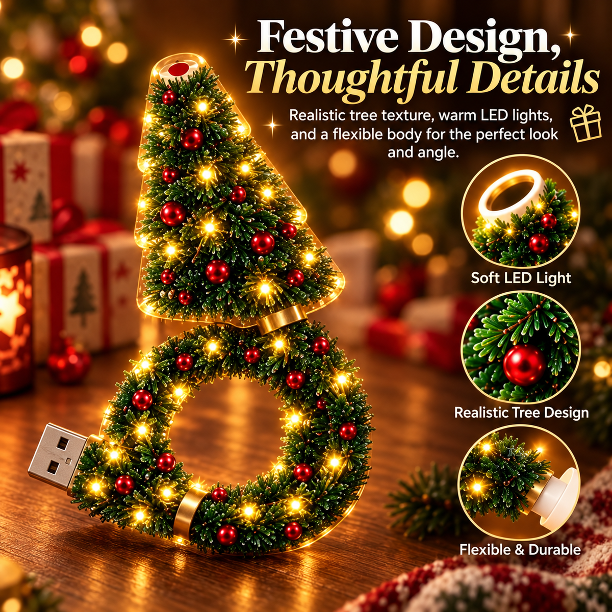 🎄 Christmas Magic Projection Light – USB Holiday Tree Lamp with 6+ Festive Designs