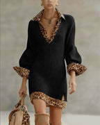 Leopard Trim Knit Mini Dress