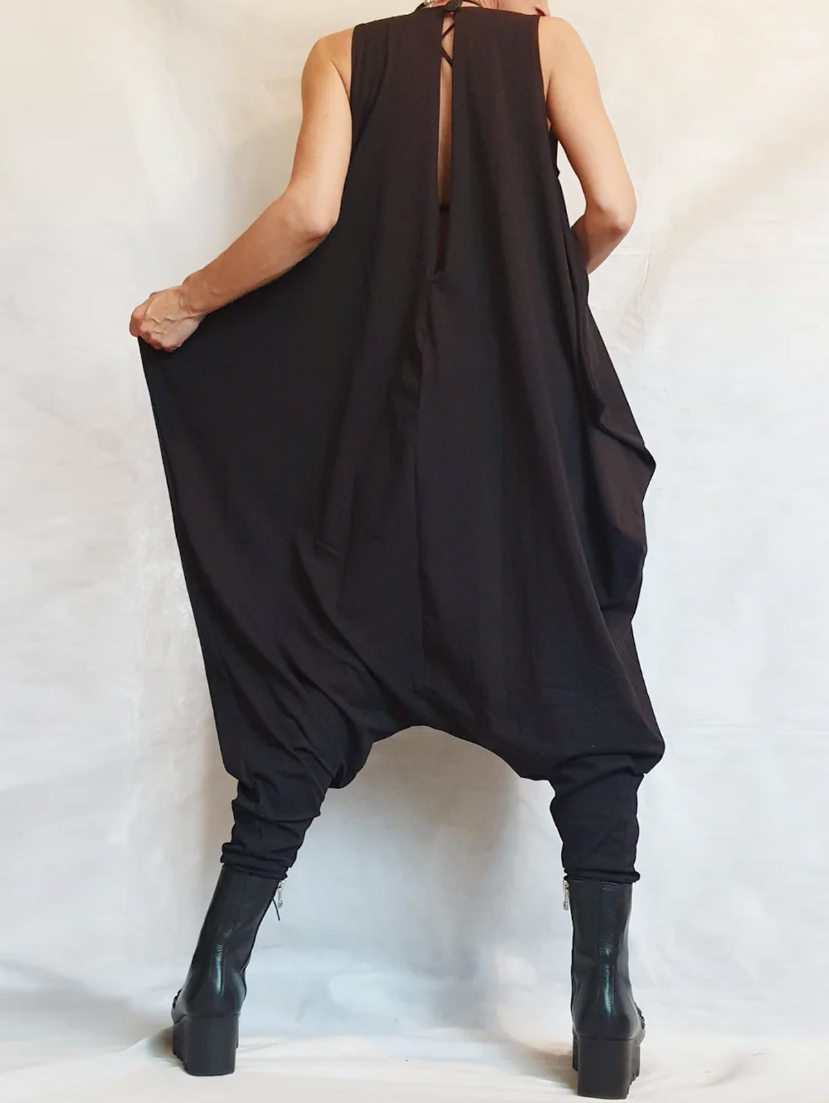 Fashion Plain Sleeveless Asymmetrical Harem Pants Tank Jumpsuit