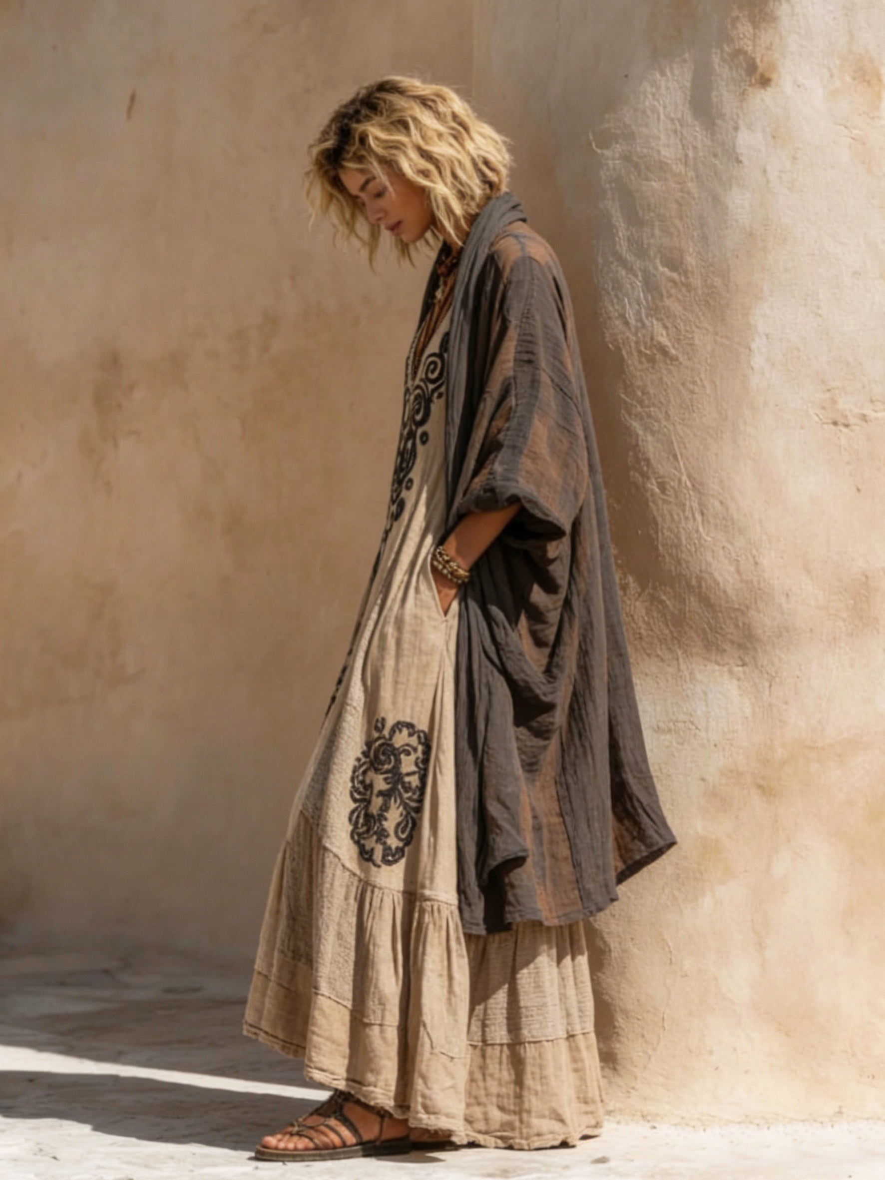 Boho Retro Loose Linen Cotton Two-piece Se