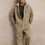 Vintage Single Breasted Lapel Long Sleeve Cotton Loose Jumpsuit