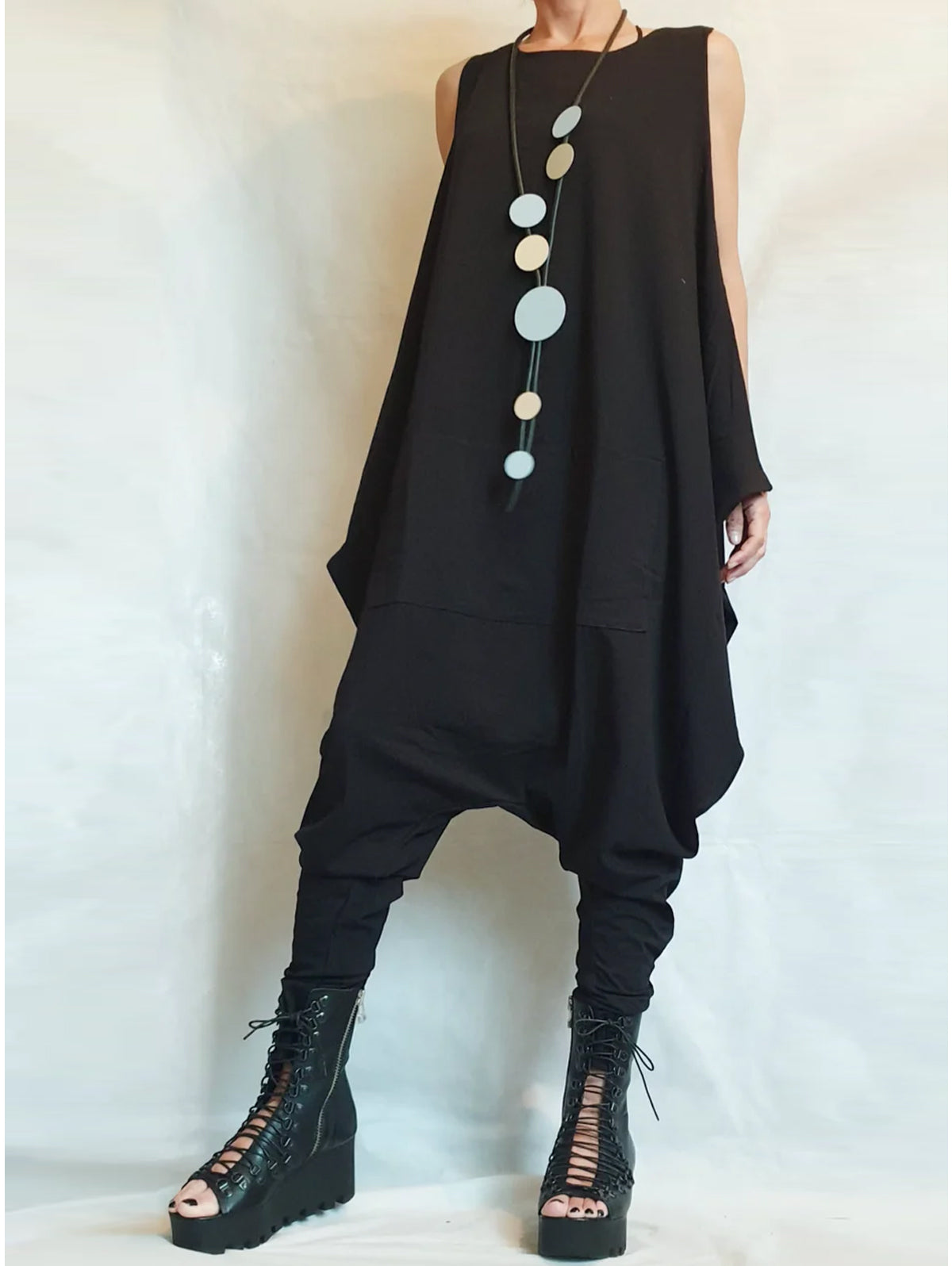 Fashion Plain Sleeveless Asymmetrical Harem Pants Tank Jumpsuit