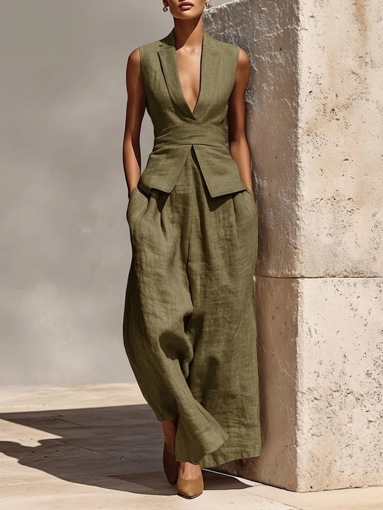 Stylish And Polished Two-piece Vest And Trousers Set