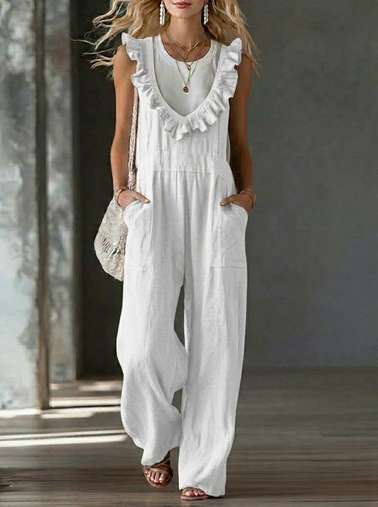 Casual And Stylish Sleeveless Linen And Cotton Jumpsuit