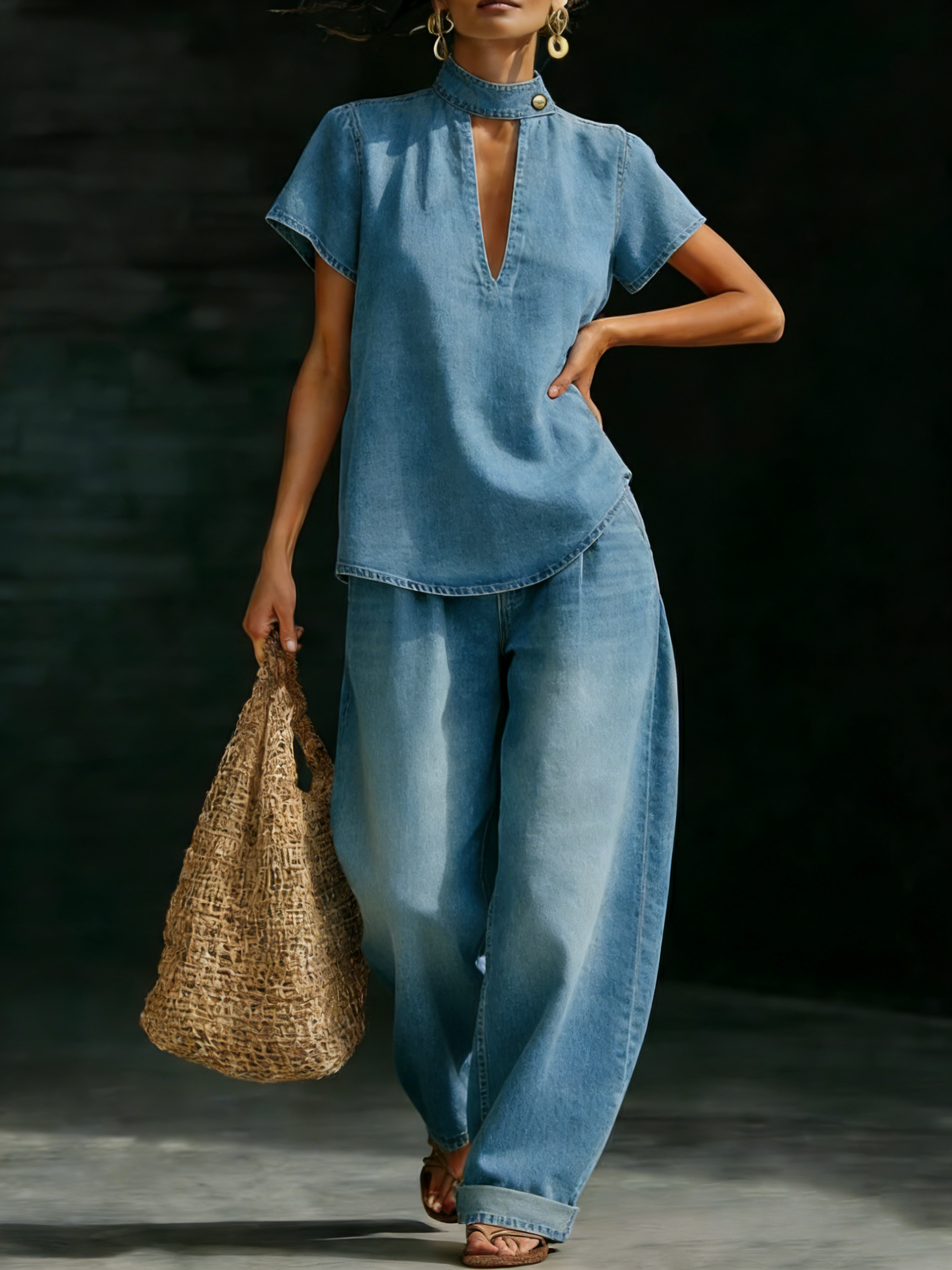 Minimalist Cozy Style Denim Set
