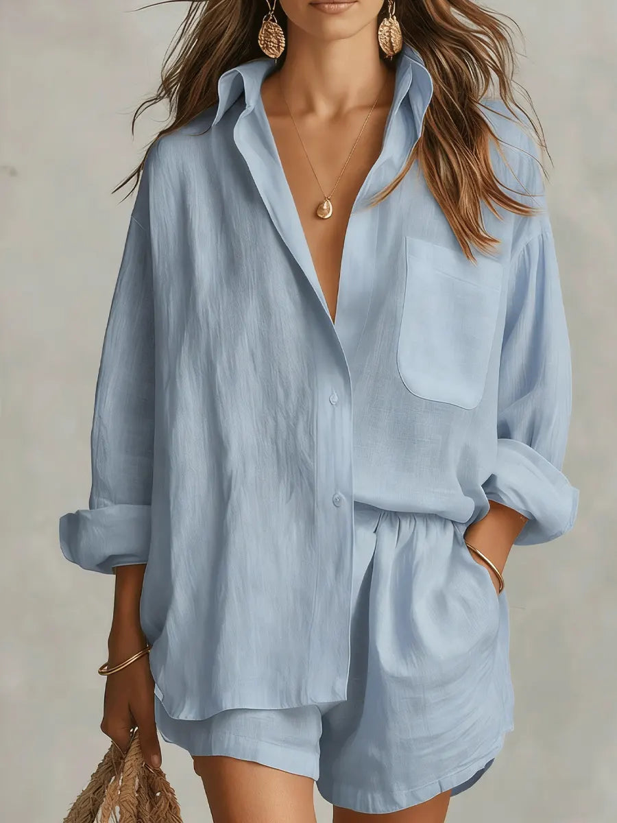 Women's Minimalist Cotton And Linen Shirt Set