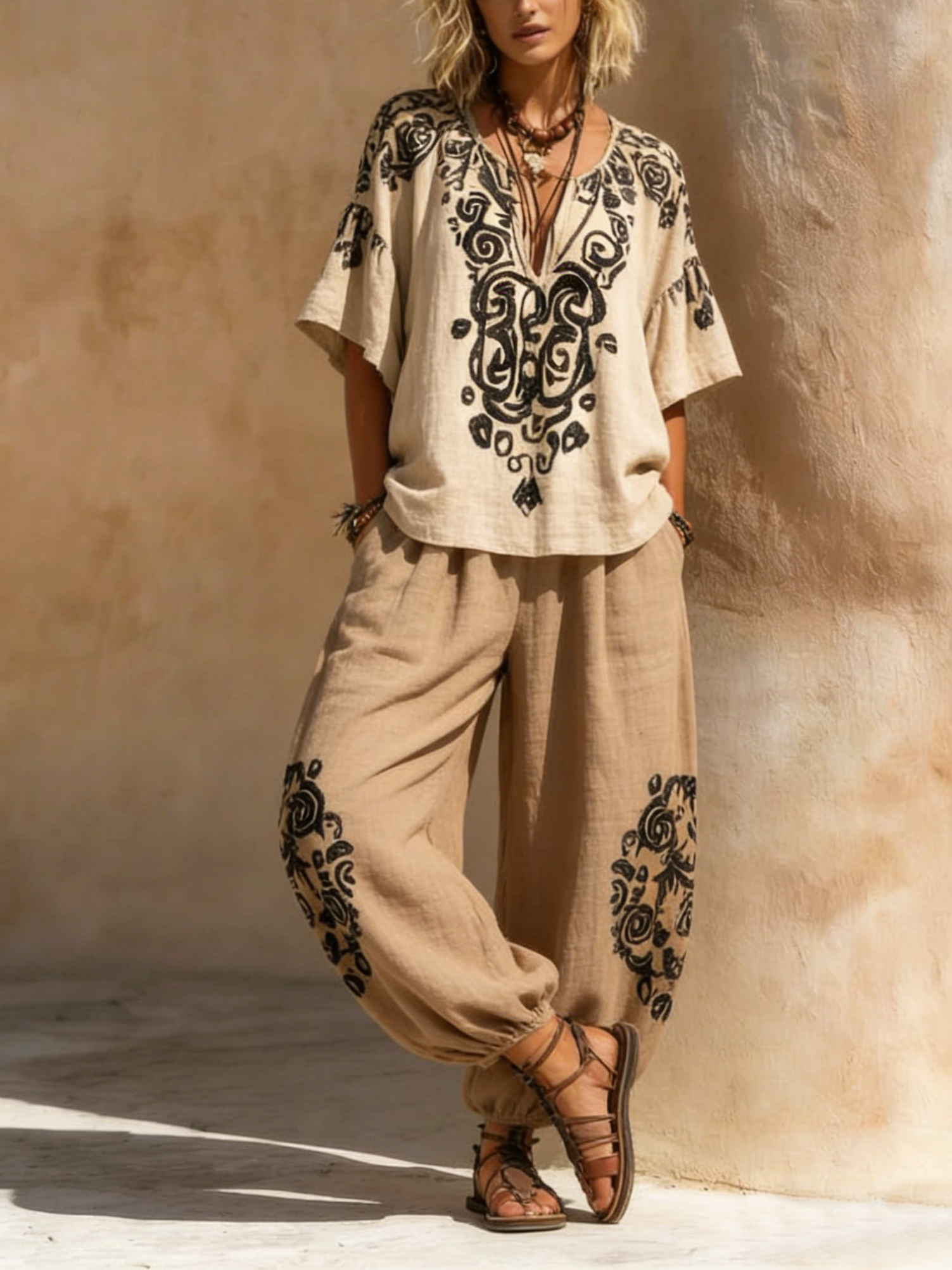 Stylish Bohemian Cotton And Linen Two-piece Set