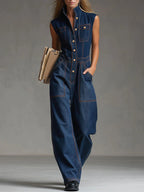 Women's Casual Sleeveless Cotton Denim Jumpsuit