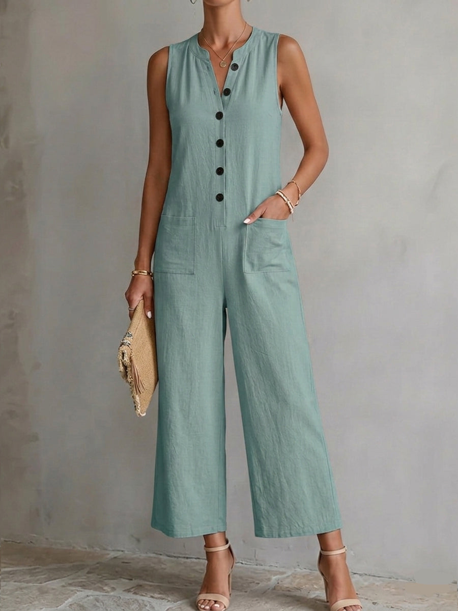 Women's Cotton Button-down Jumpsuit