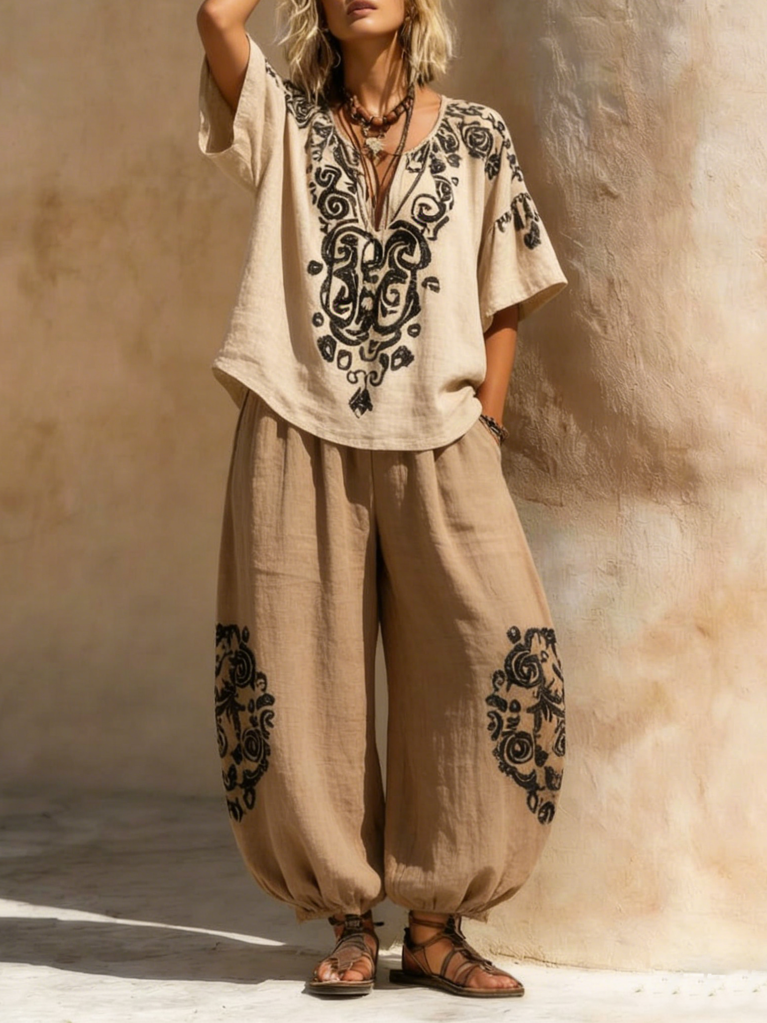 Stylish Bohemian Cotton And Linen Two-piece Set