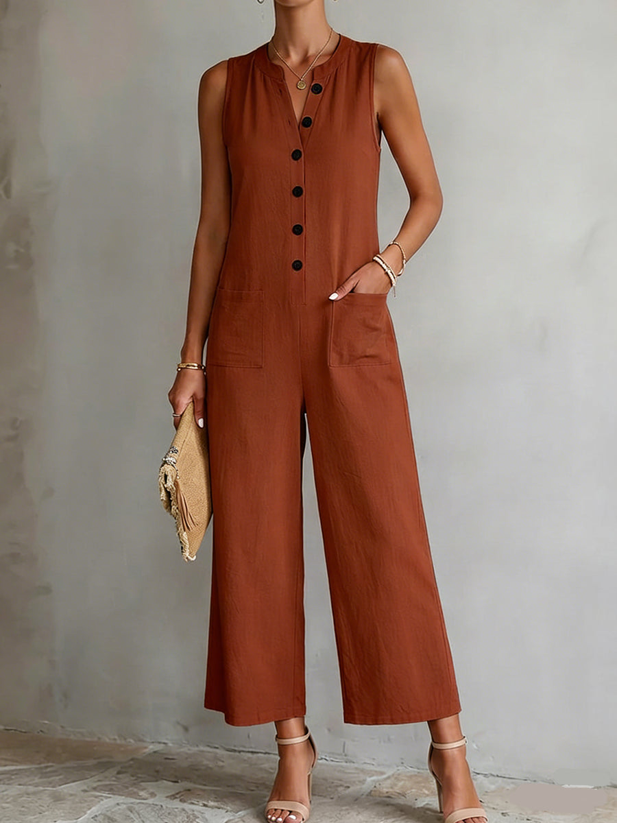 Women's Cotton Button-down Jumpsuit