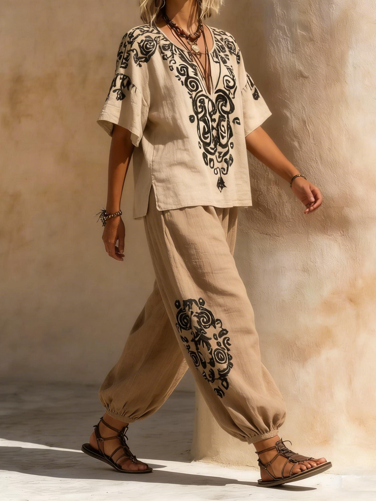 Stylish Bohemian Cotton And Linen Two-piece Set