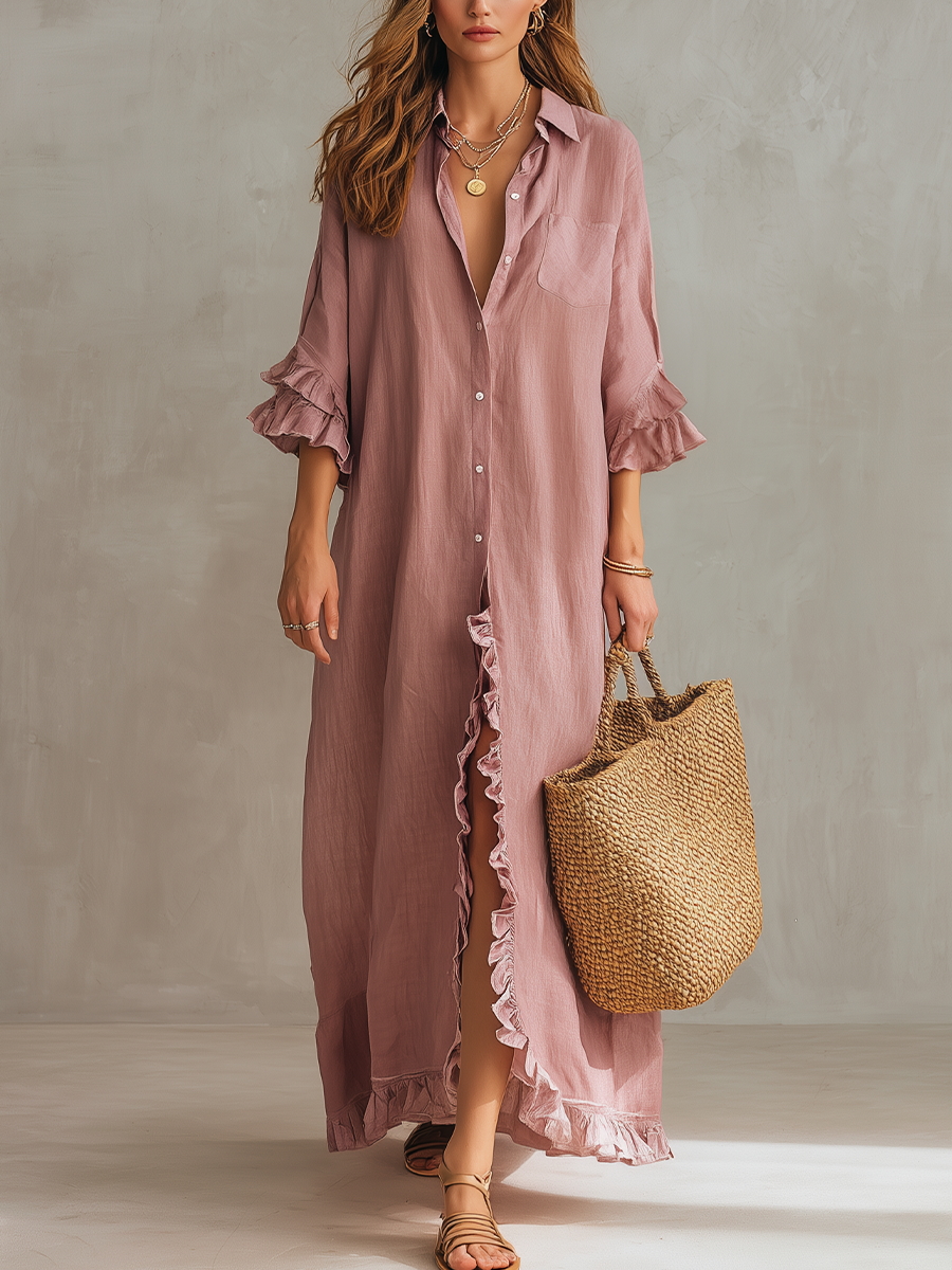 Women's Ruffled Casual Long-sleeved Dress