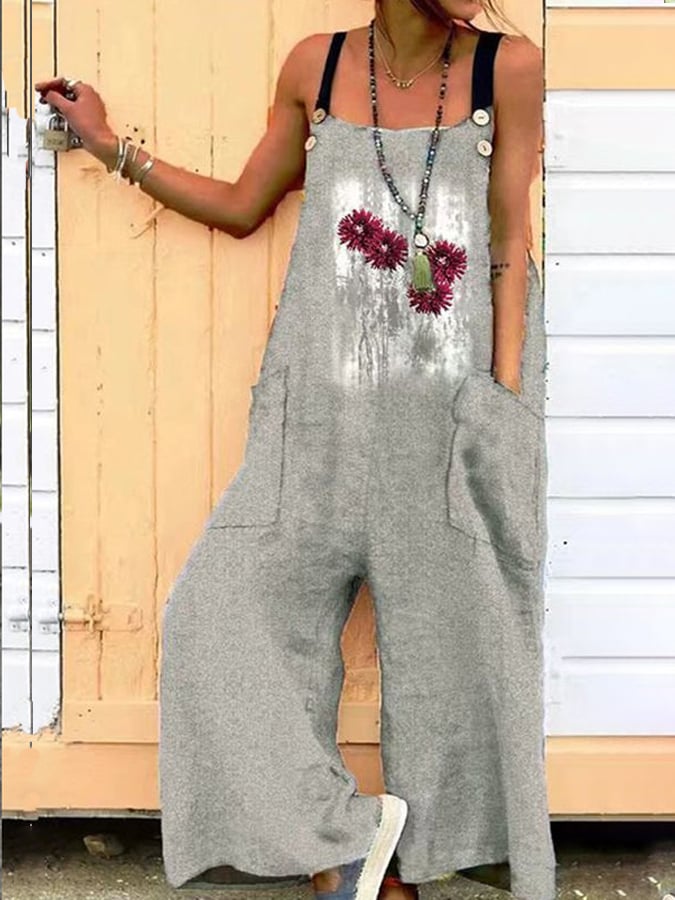 Women's Casual Cotton And Linen Loose Sleeveless  Jumpsuit