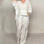Cotton Linen Short Sleeve Casual 2-Piece Set