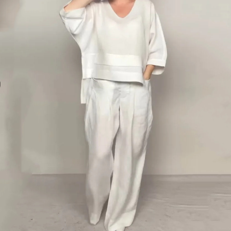 Cotton Linen Short Sleeve Casual 2-Piece Set