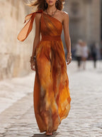 Gradient One-shoulder Sash Jumpsuit