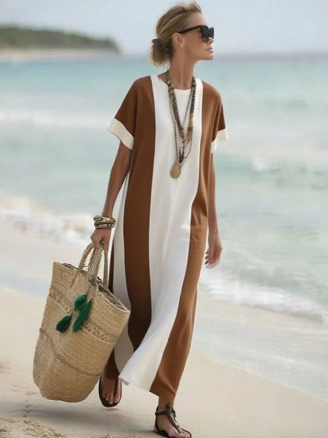 Women's Holiday Contrast Print Round Neck Loose Dress