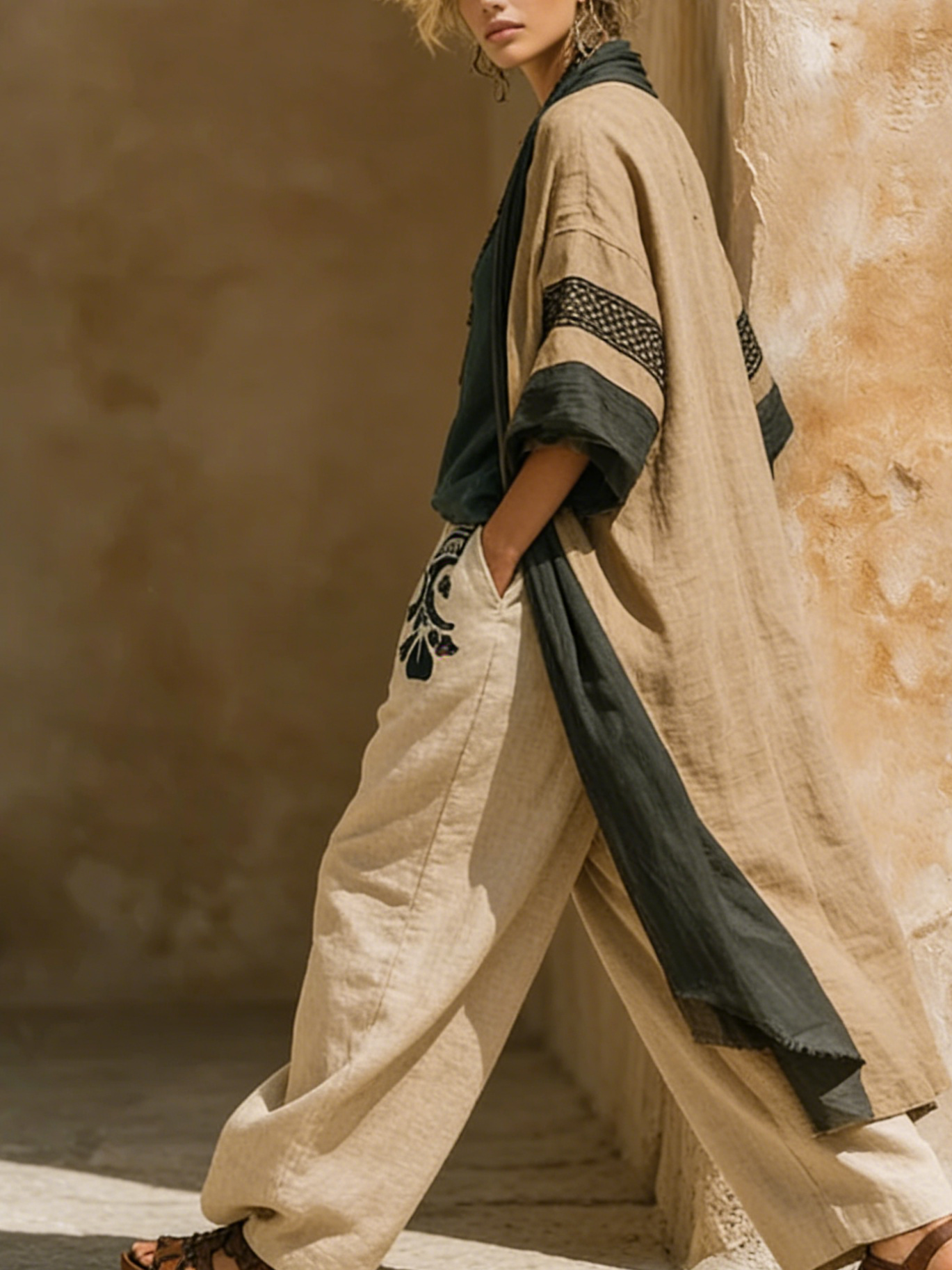 Elegant Cozy Loose Cotton Linen Three-piece Set