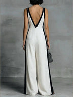 Patchwork Linen And Cotton Sleeveless Jumpsuit