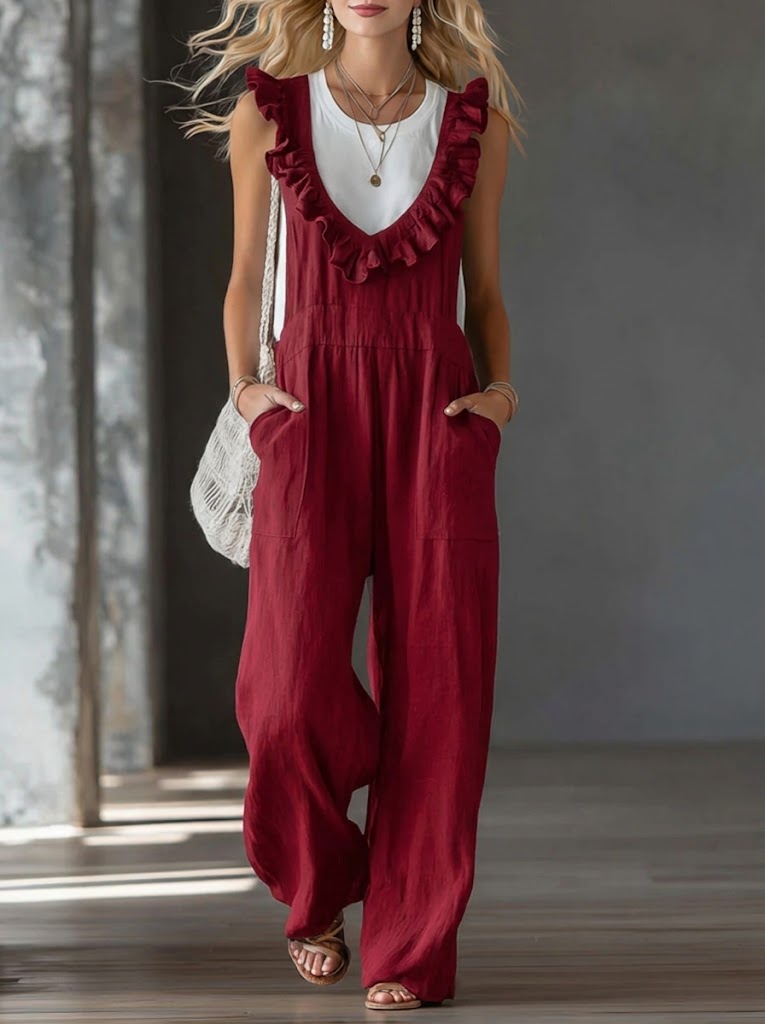 Casual And Stylish Sleeveless Linen And Cotton Jumpsuit