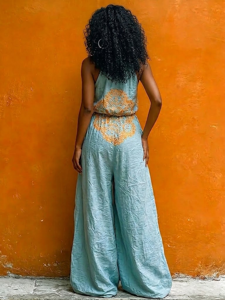 Bohemian Vintage Floral Print Linen And Cotton Jumpsuit