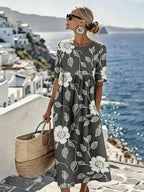 Women'S Vacation Round Neck Short Sleeve Printed Dress