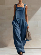 Casual Loose-fit Cotton Wide-leg Overalls